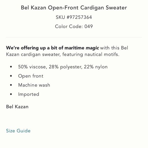 Anthropologie Bel Kazan Striped Lobster Open Front Cardigan NWOT - Picture 5 of 10